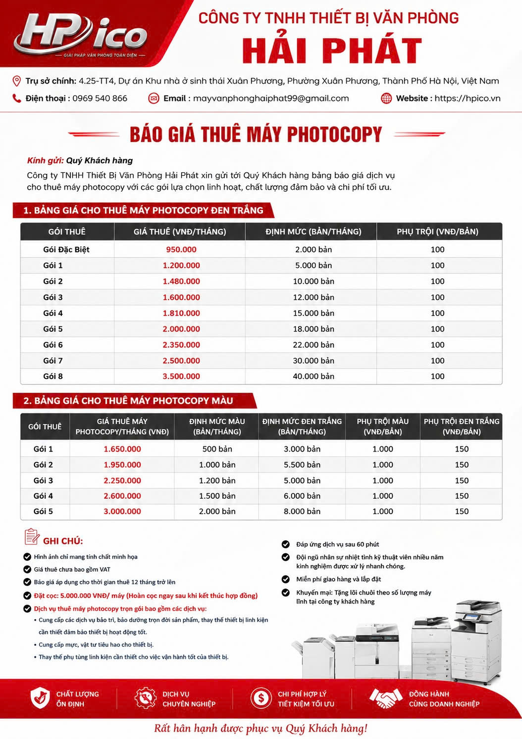 Báo giá cho thuê máy photocopy tại Hà Nội